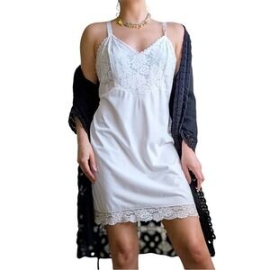 Vintage 70s Romantic Chic Vintage White Lace Camisole Slip Midi Dress
